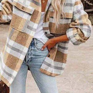 WOMEN OVERSIZED PLAID PATTERN LONG SHACKET